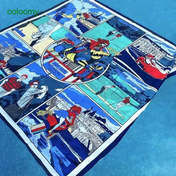 Hemres Designer Scarves Comic Wow 90cm Hand Curled Twill Silk Large Square Scarf Small and Luxury h Home Shawl Versatile Bra