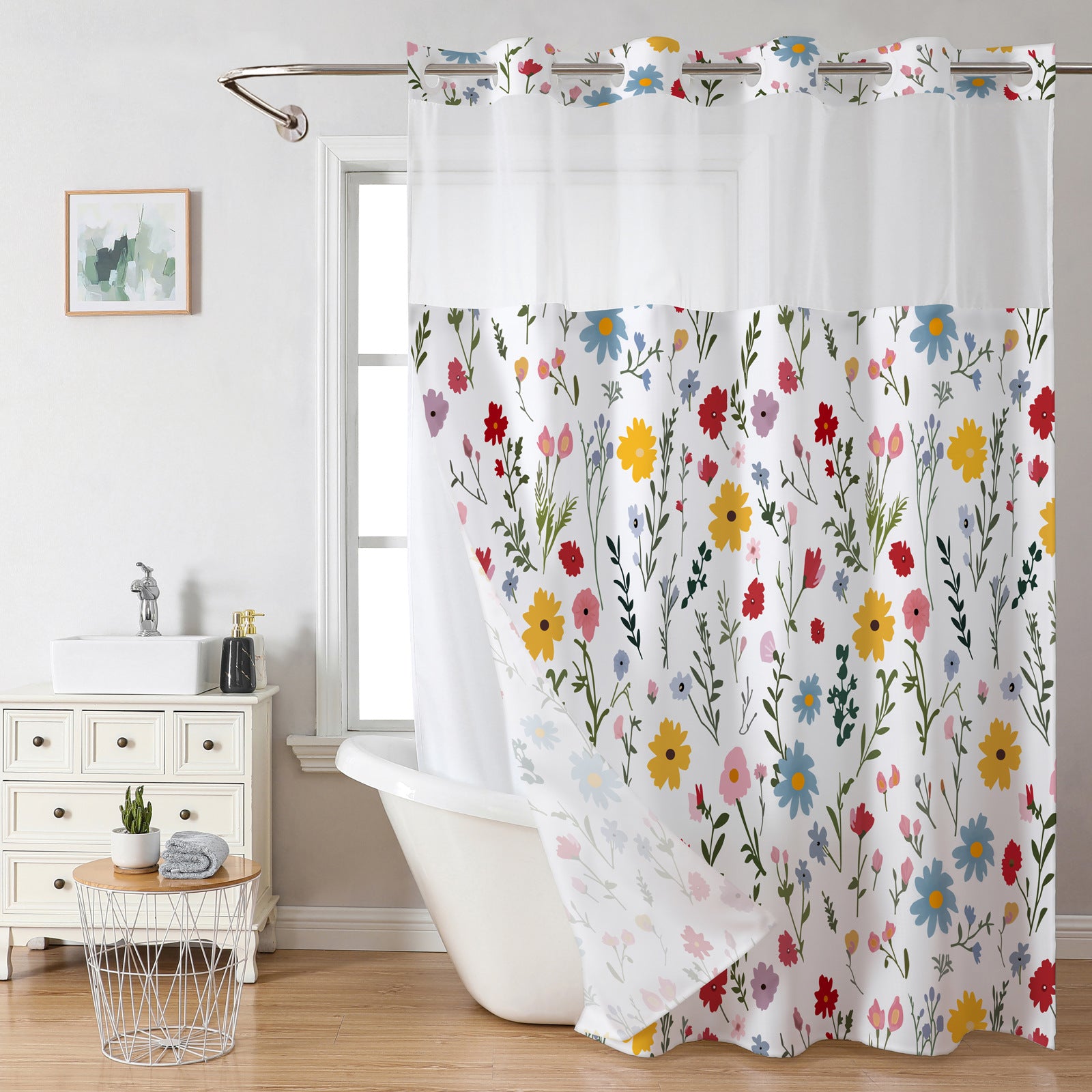 T0517 waterproof shower curtain 3D digital printing polyester shower curtain bathroom punch-free blocking partition curtain