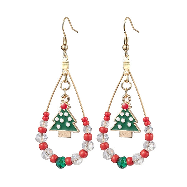 Boucles d'oreilles pendantes en forme de sapin de Noël en acier inoxydable 304