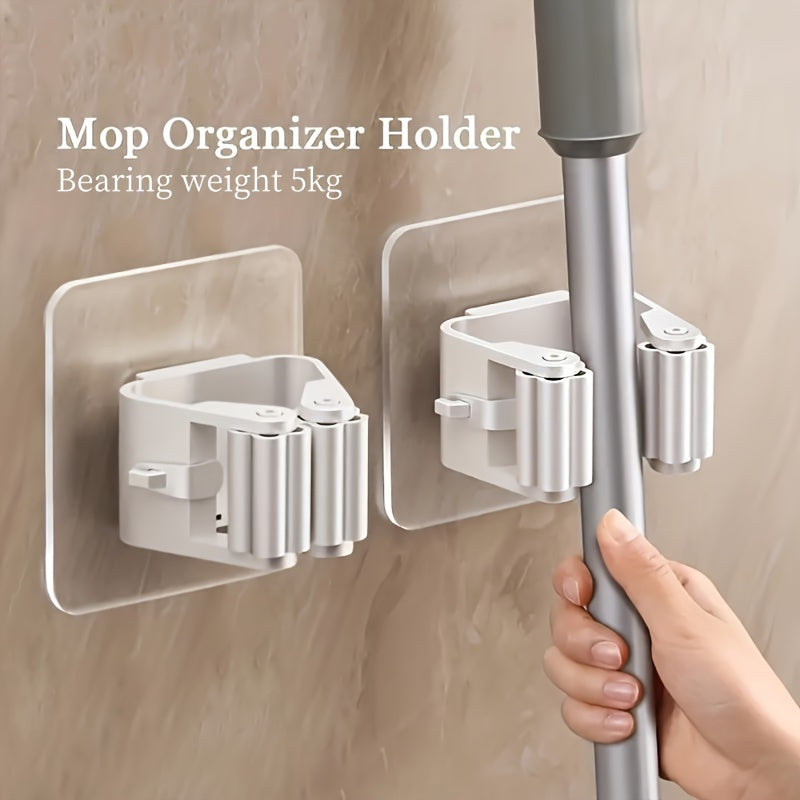 TEMU Easy-to-install And Broom Holders - Wall-mounted, No-drilling Bathroom And Kitchen Tool Storage Racks, Durable Plastic Household Cleaning