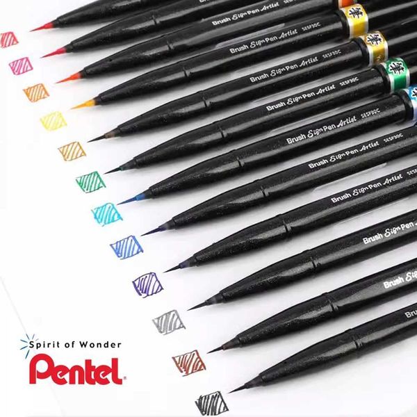 Markers 12 Japan Pentel Brush Marker Pen Soft Painting Color Soft Head Beauty Pen Flower Font Fine Block Graffiti Drawing Art Stationery H24