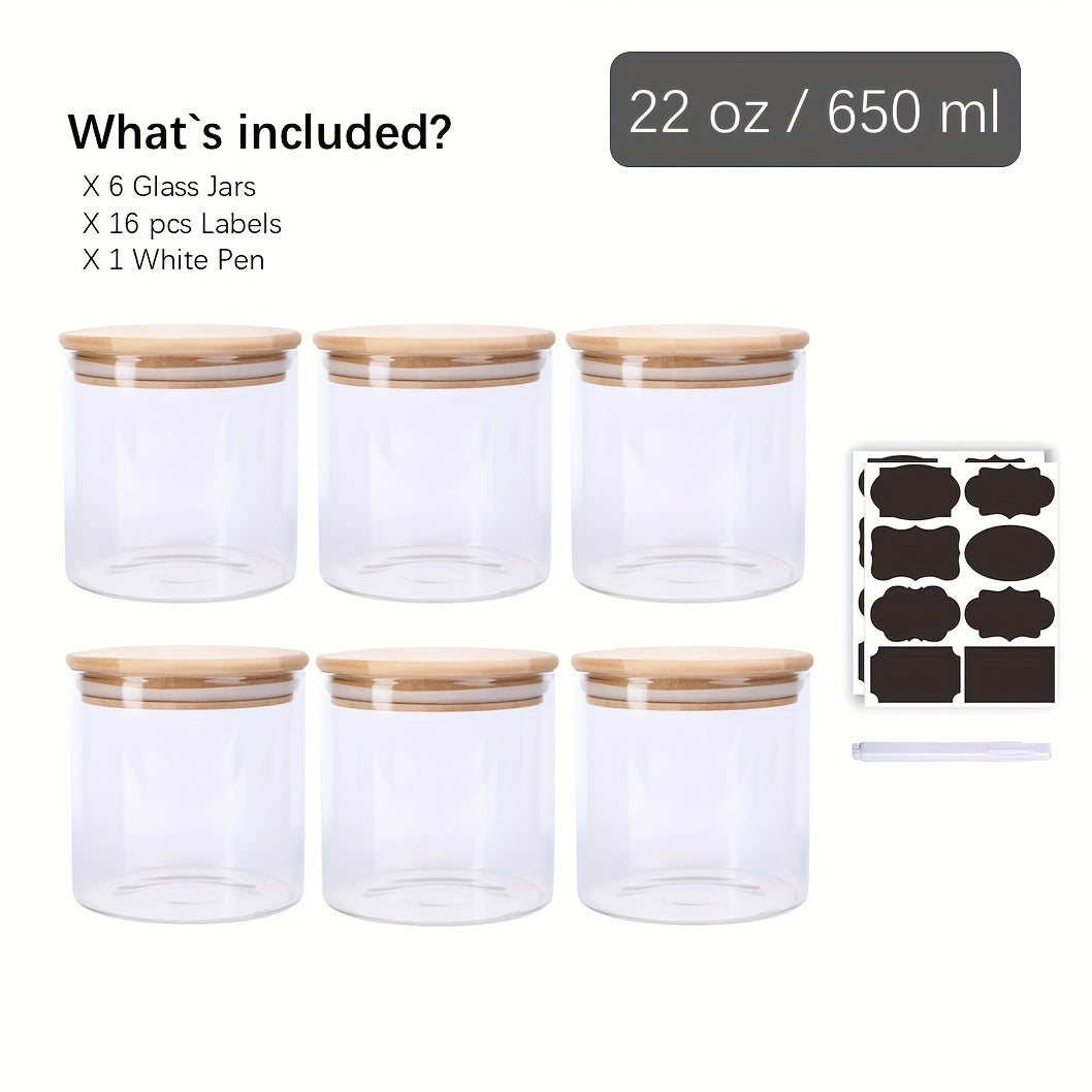 TEMU Glass Food Storage Jars Set Of 6, Clear Storage Containers With Airtight , Pantry Organization Jar, , , Coffee And Sugar Container, Canister Set