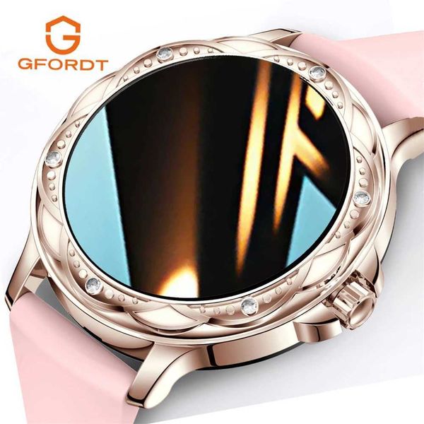 GFORDT Womens BT Call Smart Watch Womens Heart Rate and Pressure Monitor Fitness Bracelet Diamond Smart Watch Suitable for Android and iOS T