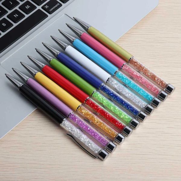 wholesale 5pcs-lot GENKKY Promotional Ballpoint Pen Diamond Crystal Metal Gift Pens For School Office Writing Point 0.7mm Ink Black Blue ZZ