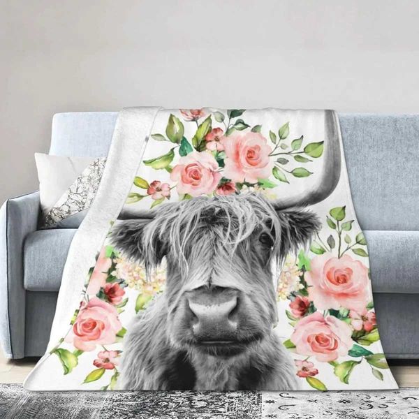 Highland Cow Print Blanket and Throws Cute Farm Animal Cow Gifts Soft Warm Bedding Blanket for Girls Kids Adults Couch TravelXJ241221