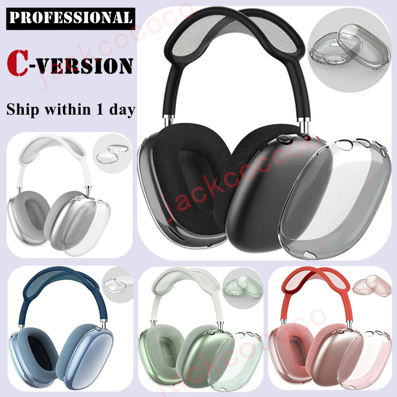 For Airpods Max bluetooth earbuds Headphone Accessories Cushions Transparent TPU Solid Silicone Waterproof Protective case AirPod Maxs Headset cover