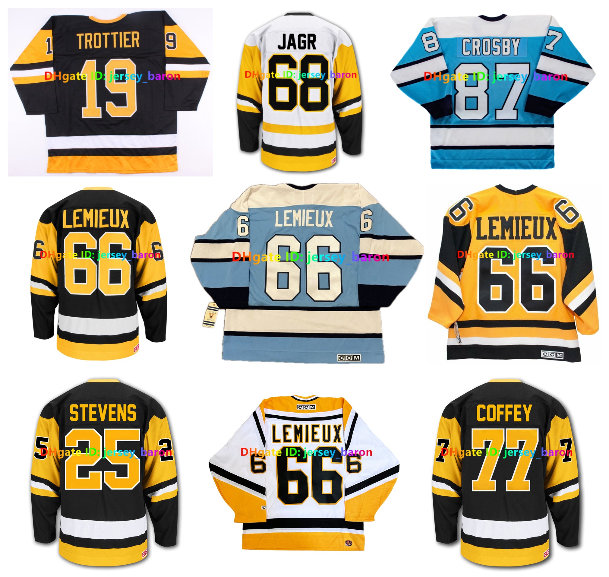 Sidney Crosby LEMIEUX Penguins CCM Throwback Hockey Jerseys JAROMIR JAGR JEAN PRONOVOST BOB ERREY BRYAN TROTTIER EVGENI MALKIN LES BINKLEY RICK KEHO