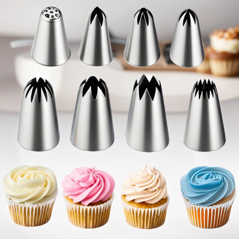 TEMU 8 Cookie Baking Tools, Cupcake Decoration Kit, Stainless Steel Ice Mouth, Pastry Cake Decoration Mouth, Large Pipe Mouth Set, Stainless Steel