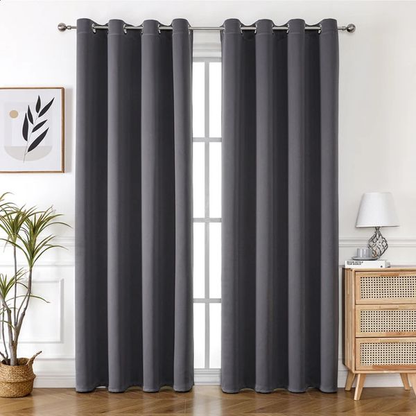 Curtain Solid blackout curtains insulated room dark curtains with grommets for bedrooms and living rooms 240828