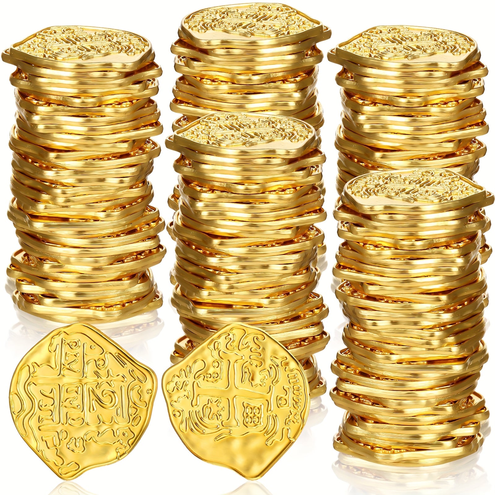 TEMU Party Packs 50pcs Plastics Pirate Spanish Replicas Pirate Treasure Metal Tokens Fake Play For S Board Games Pirate Party Cosplay (golden)