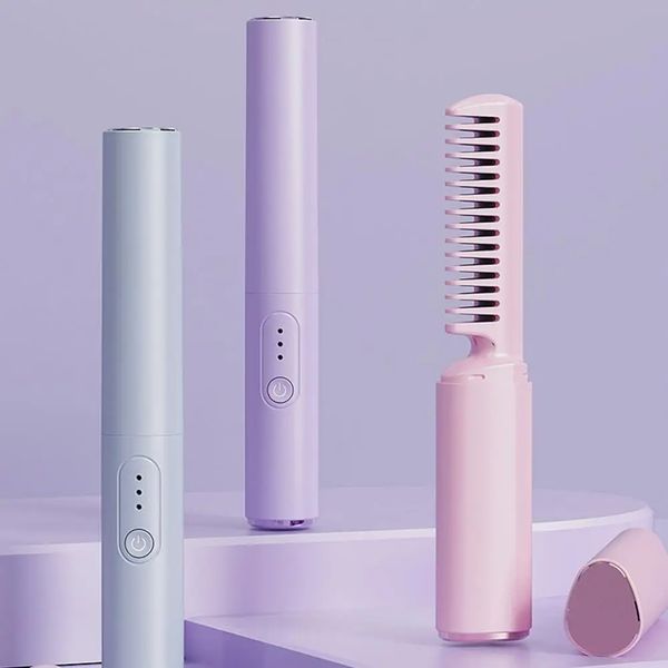 Ceramic Coating Hair Straightener Hair Straightener Comb Cordless Rechargeable Hair Straightener Brush with Fast for Curly