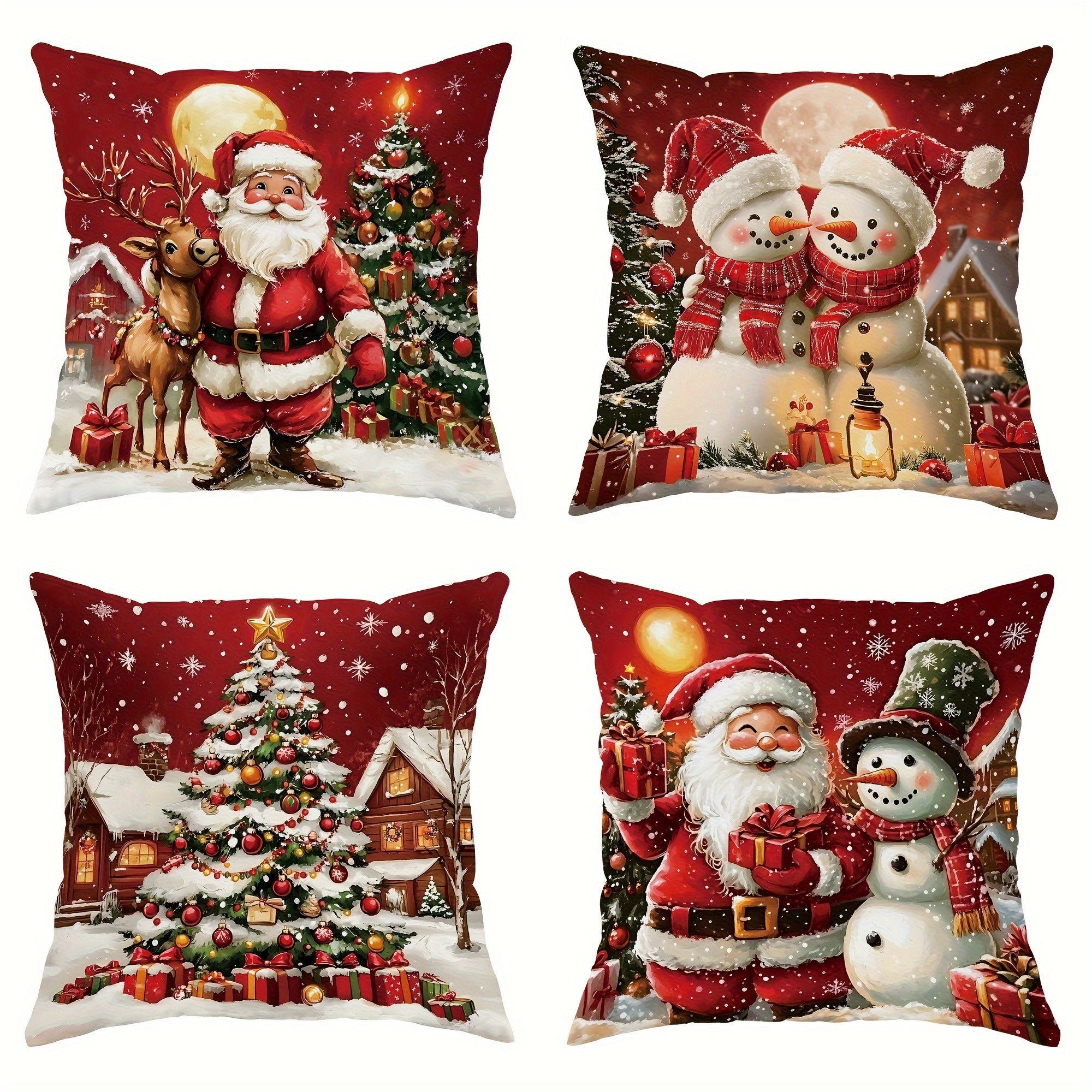 TEMU 4pcs 4pcs Christmas Pillowcases: Santa, & Christmas Trees Designs