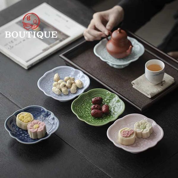 Creative Anaglyph Ceramic Fruit Dishes Zen Dried Fruit Basket Candy Cake Stand Small Plates for Food Hospitality Dishes Ornament Y240902