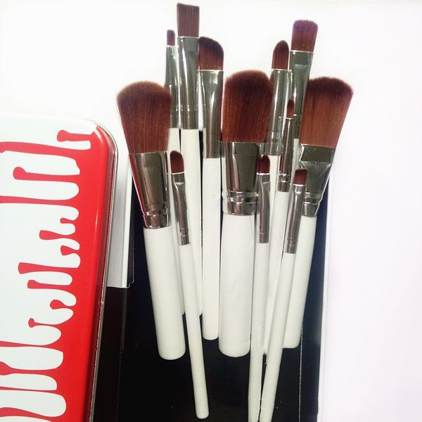 12pcs Portable Makeup Brushes Make Up Brush Set Foundation Blush Eye brocha de maquillaje Kit Metal Box
