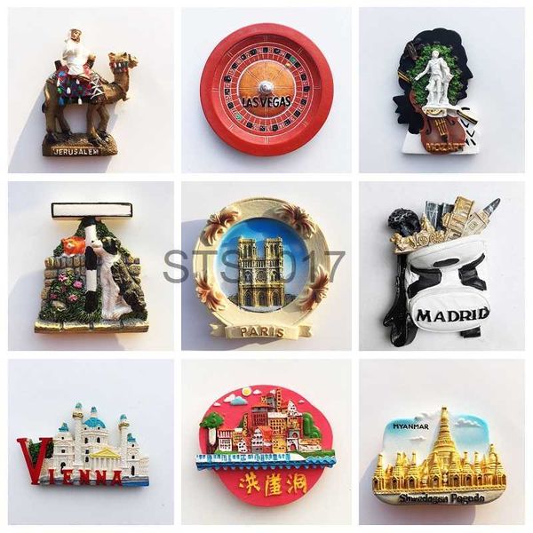 Fridge Magnets Spain Granada Fridge Magnet Souvenir Hamburg Paris USA Las Vegas Myanmar Jerusalem Vienna Refrigerator Sticker Home Decoratio