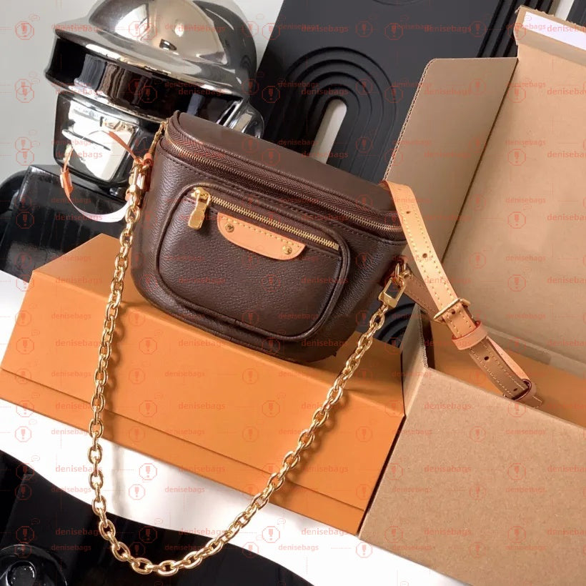 Mini Bumbag Designer Waist Bag Fanny pack Brown Chain Casual Bag belt bag Leather Crossbody Purses Messenger Men Leather Handbag Fashion Wallet