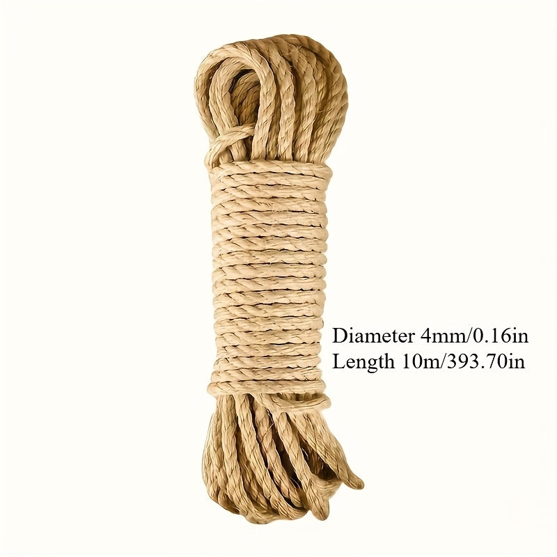 TEMU 10m Natural Jute Rope, Outdoor Camping, Cat Scratcher Rope Tree Scratching Diy Toy Paw Claw Furniture Protector Scratching Post Cat Accessories,