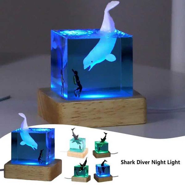 Creative resin marine animal decoration shark diving marine whale decoration home desktop light USB LED night light gift luminous toy Y25011