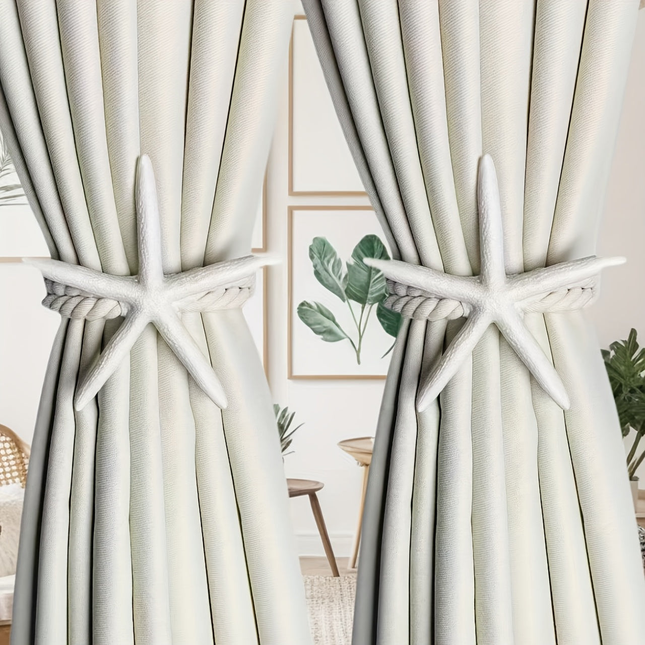 TEMU 1pc-2pcs Classic Resin Starfish Curtain Tiebacks - Decorative Accessories For Bedroom And Living Room, Home Décor