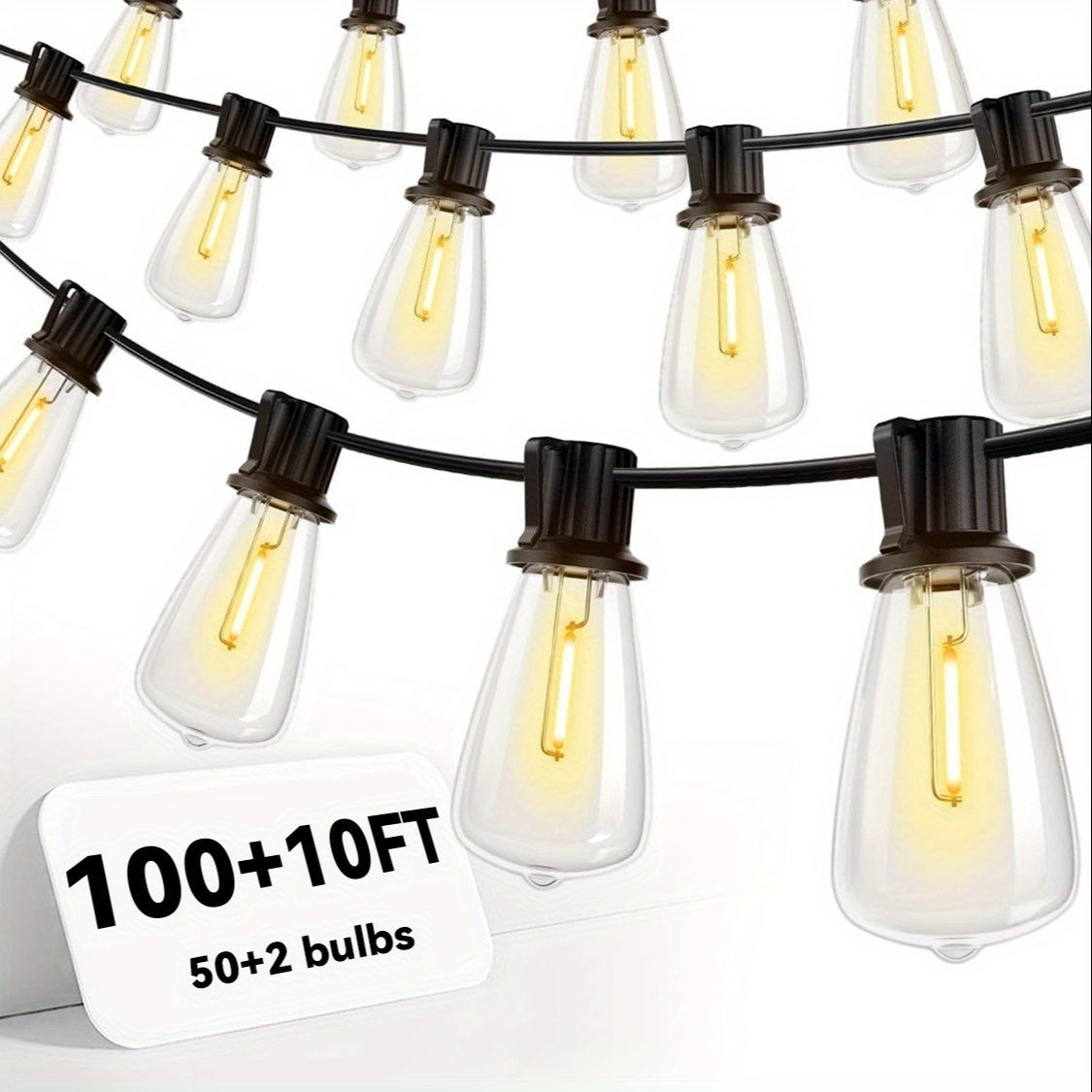 TEMU 100+10ft Outdoor String Lights, Patio Lights For Outside With 50+2 Shatterproof St38 Edison Bulbs, Dimmable Backyard Hanging Lights For Balcony