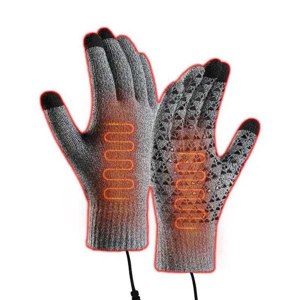 1pair Ectric Heating Gloves USB Knitting Full Finger Heated Mittens Touch Screen Riding Skiing Warm Mittens Outdoor SupplyXJ241008