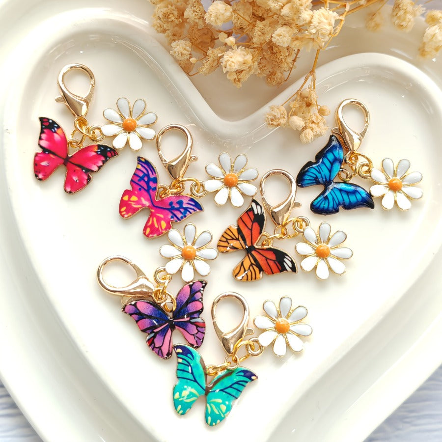 TEMU 6pcs Y2k Lobster Clasp Keychain Set - & Chrysanthemum Flower Charms, Cute Bag With Small Botanical Keyrings For Backpacks, Purses, Phone Cases