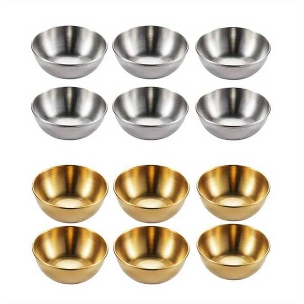 Set of 6 Stainless Steel Small Sauce Dishes Seasoning Serving Tray Spice Plates Set Soy Sauce Dish Specialty Tableware Y240902