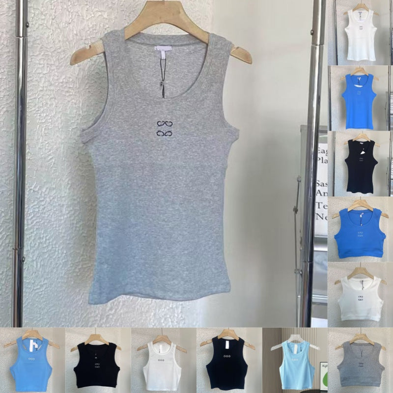 Designer Women Cropped Vest T Shirt Tops Luxury Sleeveless Tanks Singlet Summer Street Style Gray Racing Tank Top