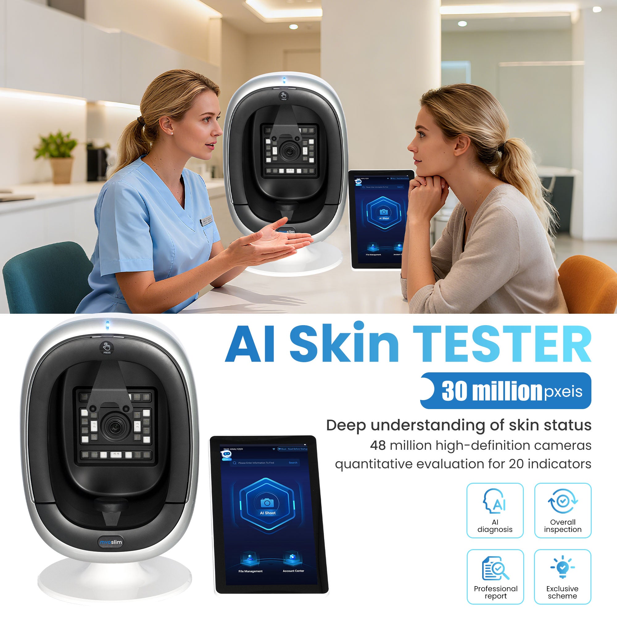 Professional AI Intelligent Colorful 3D Digital Image Diagnosis Dermatoscope Aisia Face Scanner Skin Analyzer Machine