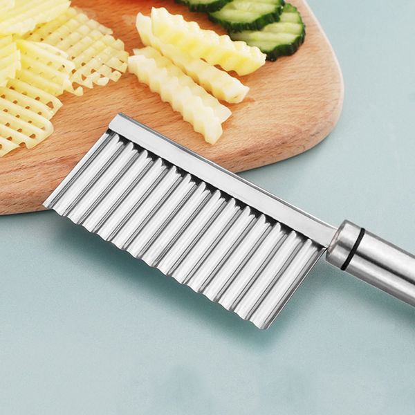 Stainless Steel Potato Chip Slicer Dough Vegetable Fruit Crinkle Wavy Kitchen Knife Cutter Chopper French Fry Maker Soap Cutting Tools W0387