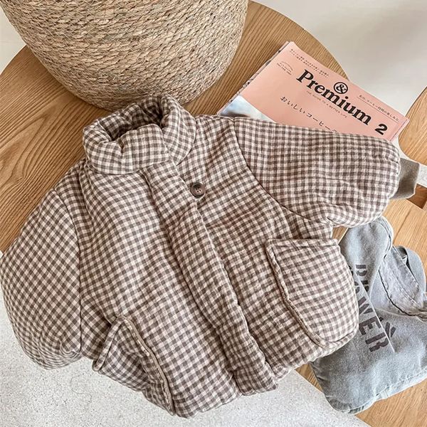 deer jonmi Winter Toddlers Kids Plaid Thicken Coats Korean Style Fleece Lining Children Warm Outerwear 240906