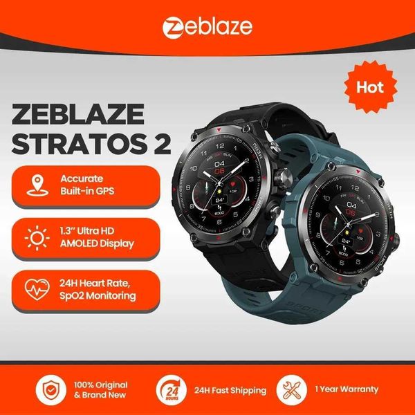 Smart Watches Zeblaze Stratos 2 GPS smartwatch AMOLED display 24-hour health monitor 5 ATM long battery life mens smartwatch J240913