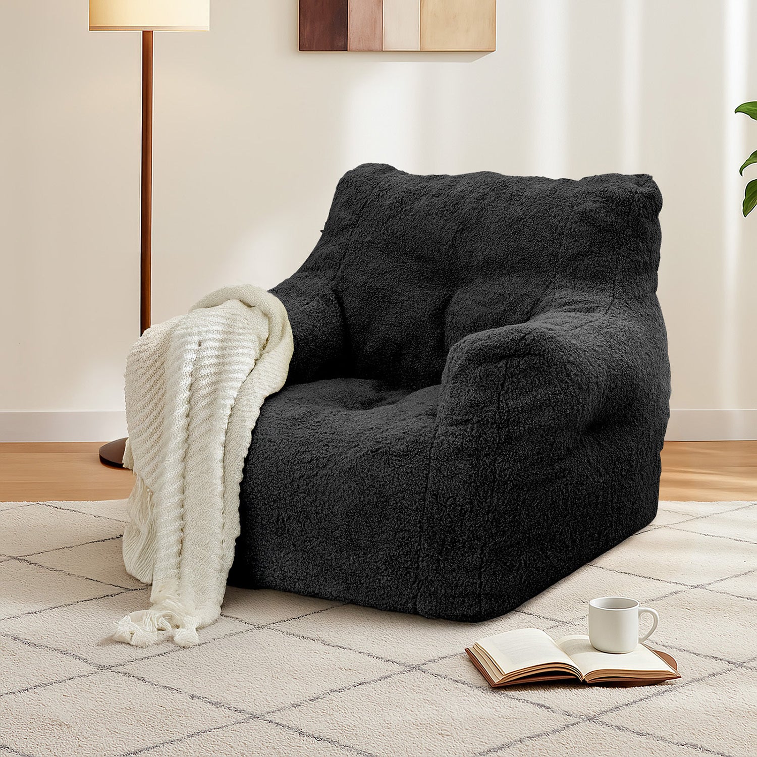 TEMU Bean Bag Chairs, Fluffy Sherpa And Lazy Sofa, With Memory Foam For Dorm, Apartment, Bean Bag Chairs With Tufted Soft Stuffed With Filler, Small