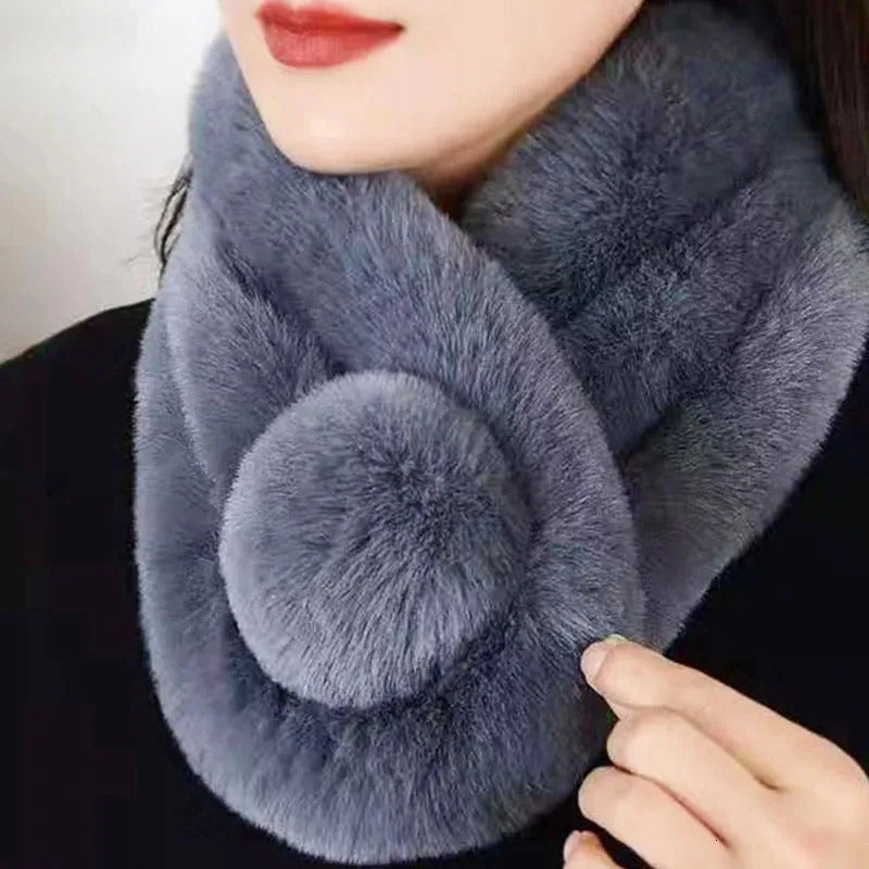 Autumn Winter Fur Rabbit Scarf Plush Thick Womens Cross Neck Warmer Collar Casual Female Lady Outdoor Furry Scarves 240626
