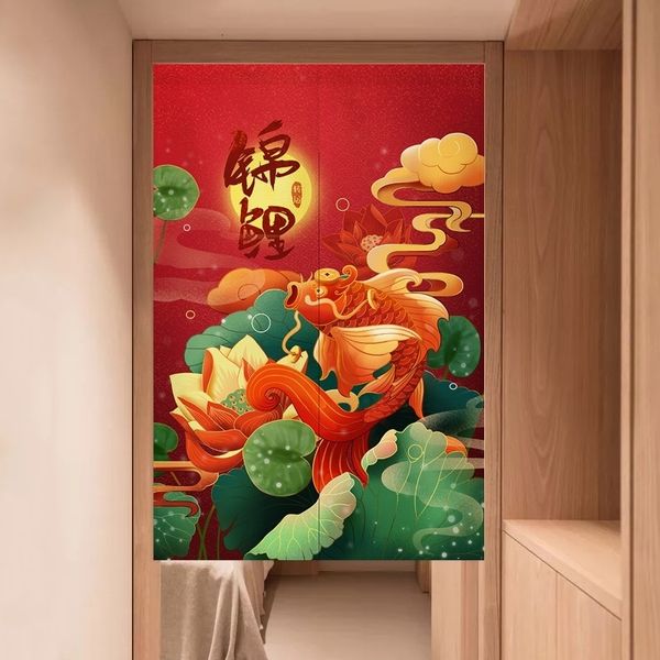 Sheer Curtains Chinese Style Lotus Koi Doorway Curtain Bedroom Kitchen Bathroom Home Decoration Feng Shui Noren 230822
