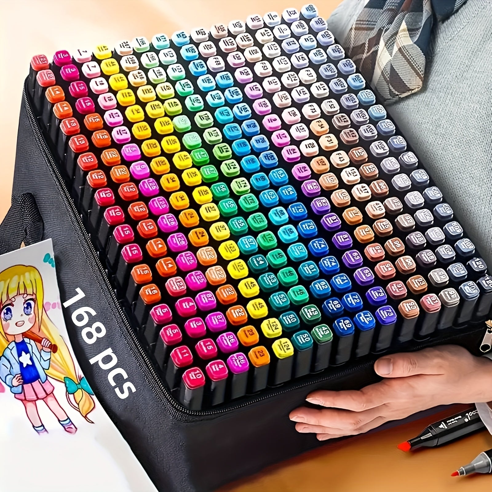 TEMU 32-48-60-80-100-120-168 Colors Dual Tip Artist Alcohol Markers Set With Carrying Case, For Coloring, Drawing, Sketching, Card Making And