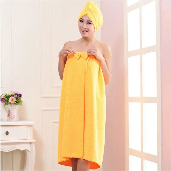 2025 Wholesale Women Absorbent Microfiber Fleece Shower Spa Body Wrap Bath Towel Wearable bow tie skirt shower skirts hat sets 145*75cm