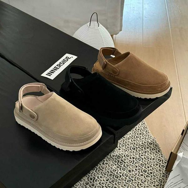 designer shoes Henan Sangpo Gold Star Thick Bottom Baotou Slippers New Leather Buckle Thick Bottom Two Wear One Step Stepping UG SandalsX240