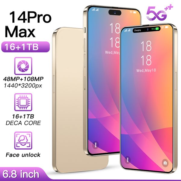 i14 pro max cell phones 6.8 inch smartphone 4G LTE 5G smartphones 16GB RAM 1TB Camera 48MP 108MP Face ID GPS Octa Core android mobile phone
