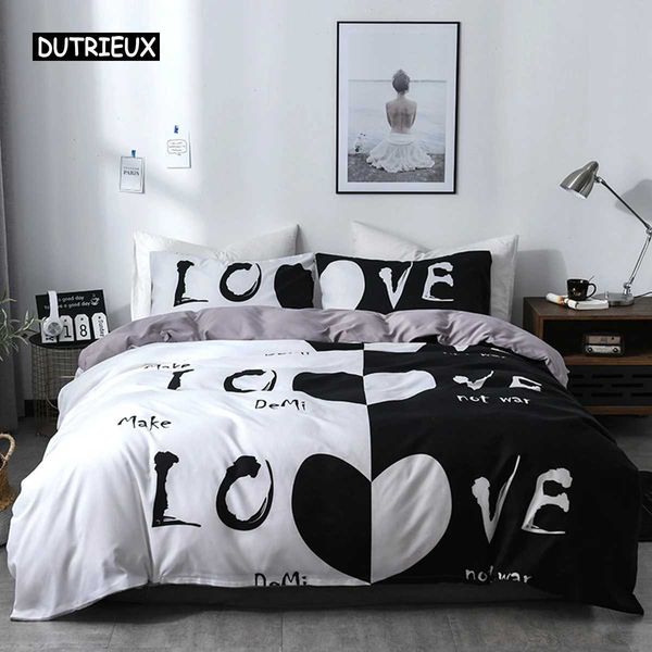 Bedding sets Love Heart Bedding Set Simple Plaid Duvet Cover 200x200 case Single Double Queen King Nordic Couple Bed Cover Bedclothes H25011