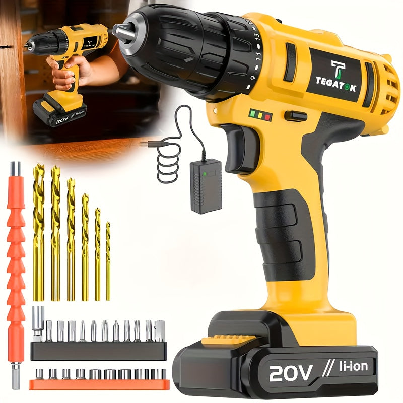 TEMU [20v Cordless Drill Set] 30|88|136|148pcs Electric Drill Toolbox Set | Electric Drill Cordless Set Rechargeable, With 1 Battery, Hand Tools,