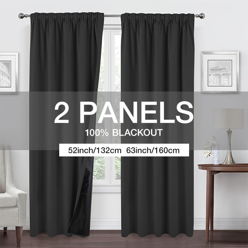 TEMU 100% Blackout Window Curtain Panels, Cold And Blocking Drapes With Black Liner For Bedroom Living Room, Thermal Insulated Draperies, Black Color