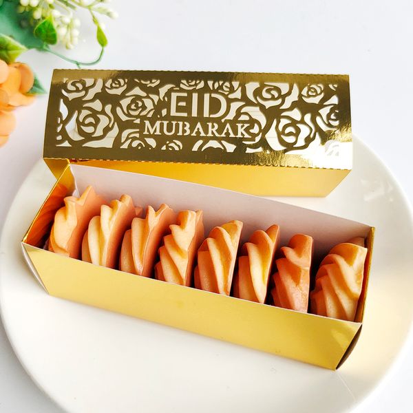 Gift Wrap 10Pcs Eid Mubarak Box Hollow Gold Ramadan Candy Cookie Boxes Packing for Kids Decoration Muslim 230422