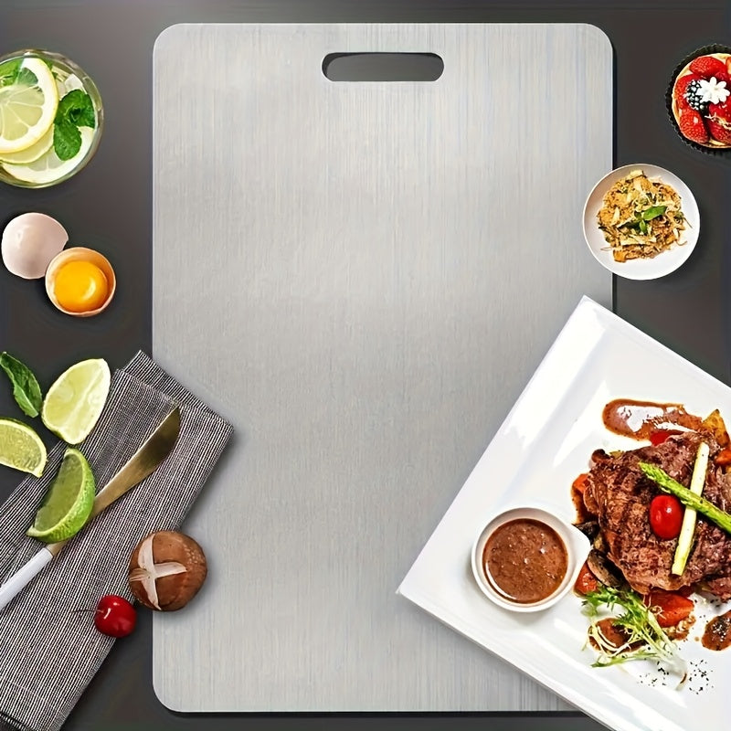 TEMU Premium Stainless Double-sided Steel Kitchen Cutting Board, Accessories, Lightweight Kitchen Tools, Durable And Easy To Clean, Ergonomic Grip