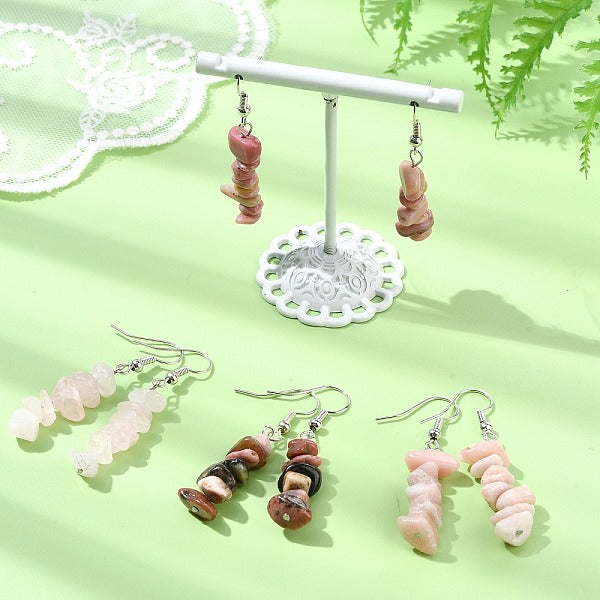 Ensemble de boucles d'oreilles pendantes en quartz rose naturel