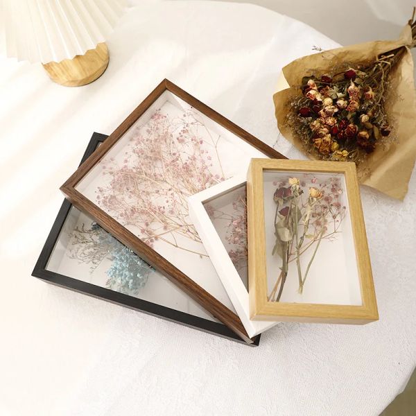 3PCS 3D Photo Frame Dried Flower Specimen Holder Wooden Photo Frame Scandinavian Shadow Box Handmade Diy Gift Home Decorations