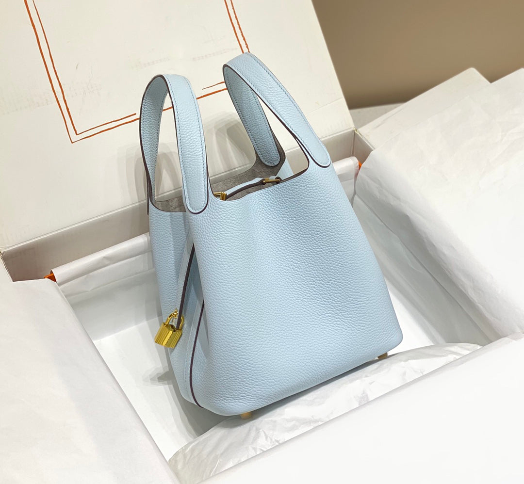 10A Mirror Quality Bucket Lock Bag tote bag women purse totes designer handbag 18cm 22cm Handmade Bucket bags classic cowhide shopping bag