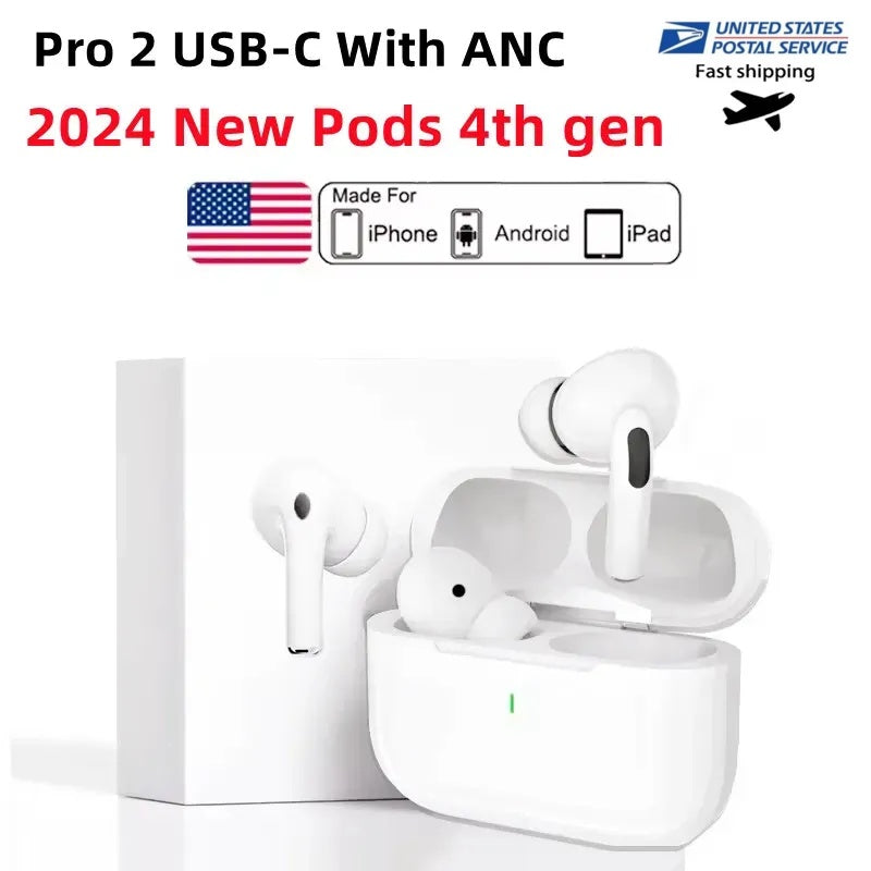2024 Newest tws earbuds Pods 4th Gen With ANC earbuds Pro 2 anc USB C earphones wireless Bluetooth Headset USB-C charging port For Xiaomi iPhone Hea