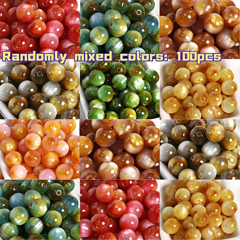 TEMU 100 Vintage Oil Painting Resin Beads, 10mm Round Colorful Beads, Used For Making - Handmade Necklaces, Keychains, Handmade Accessories And ,