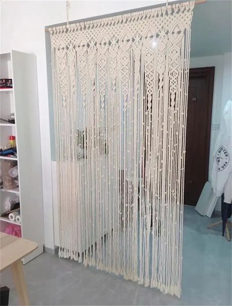 Handmade Macrame cotton door curtain tapestry with large tassels wall hanging art Bohemian decoration wedding background tapestry 240918